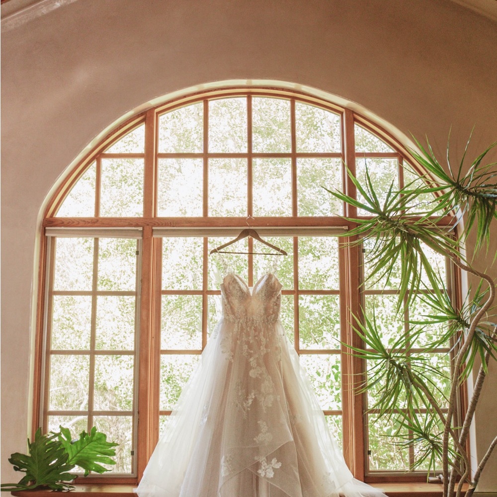 Elegant White and Champagne Wedding Dress